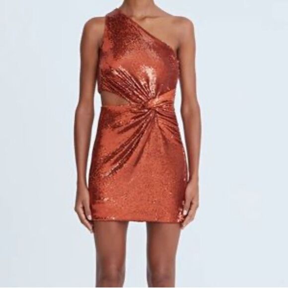 Halston VAL SEQUIN ONE SHOULDER MINI DRESS-X27 - Picture 1 of 8